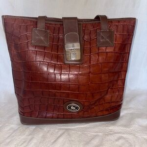 Dooney & Bourke Vintage Brown Leather Crocodile Pattern Tote Bag